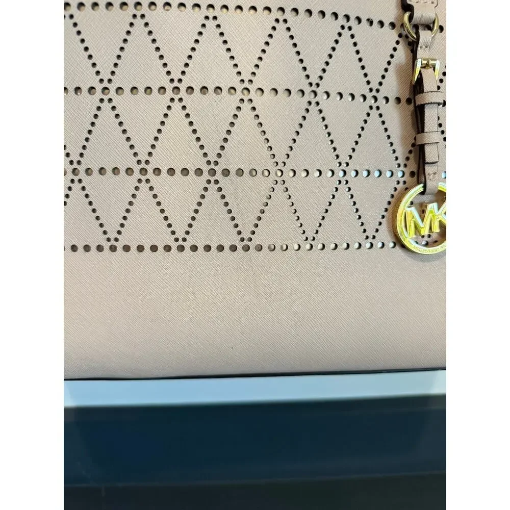 Michael Kors Studded Saffiano Leather Tote Bag Pink Shoulder Bag